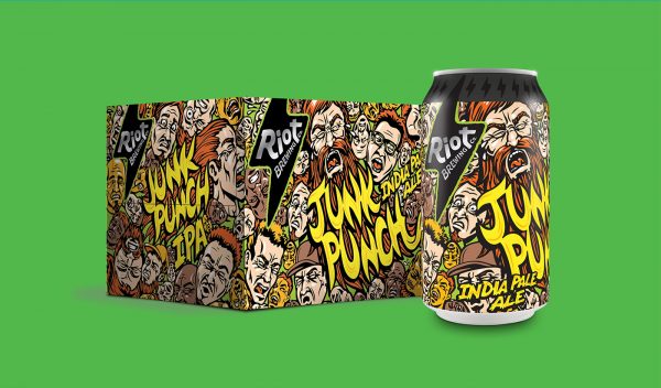 Riot Brewing啤酒包装与卡通灵感大胆的色彩和涂鸦(图3)