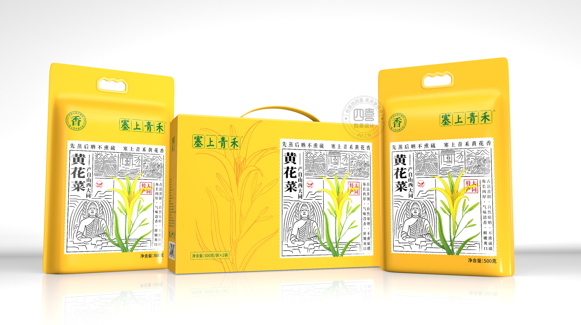 黄花菜礼盒包装设计包装袋设计(图2)
